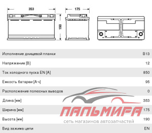 АККУМУЛЯТОР EXIDE START-STOP AGM EK950 353Х175Х190