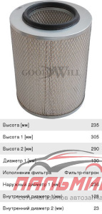 ФИЛЬТР ВОЗДУШНЫЙ GOODWILL AG1017