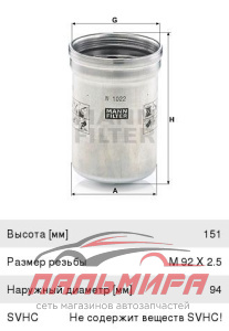 ФИЛЬТР МАСЛЯННЫЙ MANN W1022