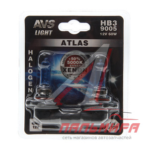 ЛАМПА КСЕНОН HB3 12V 65W 5000K PX26d "AVS" ATLAS 2ШТ