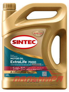 МАСЛО МОТОРНОЕ "SINTEC" EXTRALIFE 7000 5W30 A3/B4 SL/CF 4Л