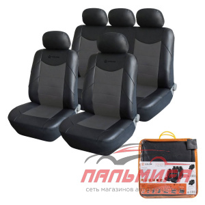 ЧЕХЛЫ "AIRLINE" CONSUL 11 ПР. ИСК.КОЖА УНИВЕРСАЛЬНЫЕ ЧЕРНО-СЕРЫЕ ACS-UEL-07