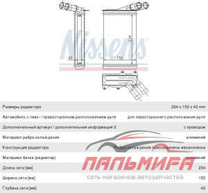 РАДИАТОР ОТОПИТЕЛЯ CITROEN BERLINGO 1.6/1.6 HDI 110/1.6 HDI 75/1.6 HDI 90 08-,