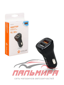 АДАПТЕР В ПРИКУРИВАТЕЛЬ "AIRLINE" 2хUSB QC 3.0 + 2.1А 12/24В
