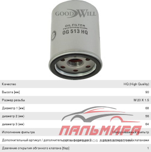 ФИЛЬТР МАСЛЯННЫЙ GOODWILL OG513HQ