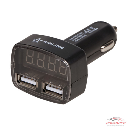 ВОЛЬТМЕТР НАПРЯЖЕНИЯ 12/24V +2 USB 3.1A "AIRLINE" В ПРИКУРИВАТЕЛЬ