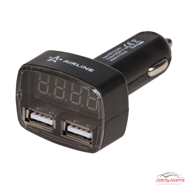 ВОЛЬТМЕТР НАПРЯЖЕНИЯ 12/24V +2 USB 3.1A "AIRLINE" В ПРИКУРИВАТЕЛЬ