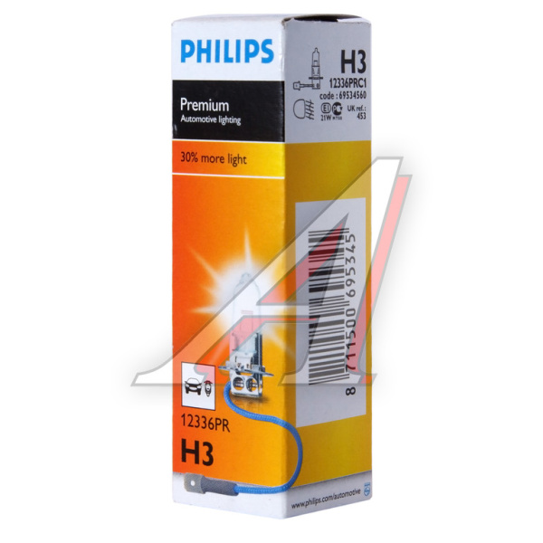 ЛАМПА H3 12V 55W PK22s "PHILIPS" PREMIUM +30%