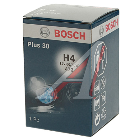 ЛАМПА H4 12V 60/55W P43t "BOSCH" +30%