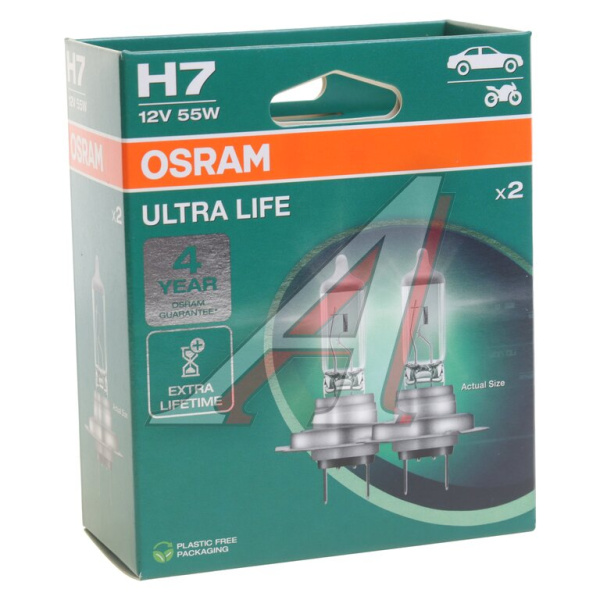 ЛАМПА H7 12V 55W PX26d "OSRAM" ULTRALIFE 2 ШТ (ЕВРОБОКС)