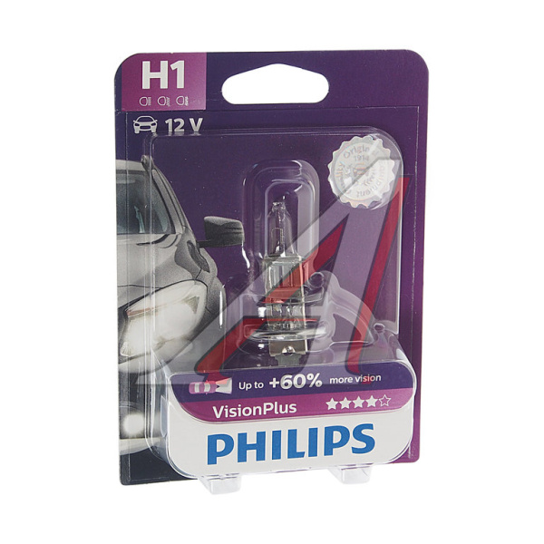 (!!!) ЛАМПА H1 12V 55W P14.5s "PHILIPS" VISION PLUS +50% (БЛИСТЕР)