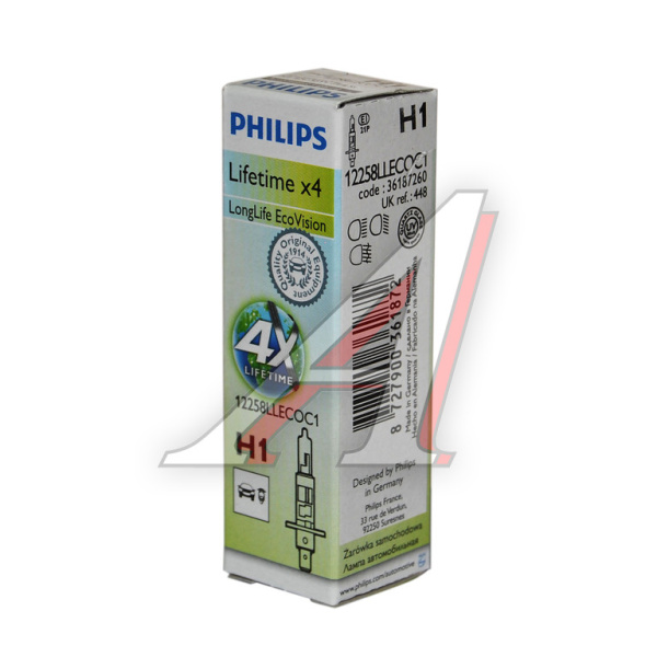 ЛАМПА H1 12V 55W P14.5s "PHILIPS" LONG LIFE ECOVISION