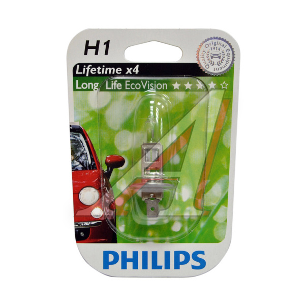 (!!!) ЛАМПА H1 12V 55W P14.5s "PHILIPS" LONG LIFE ECOVISION (БЛИСТЕР)