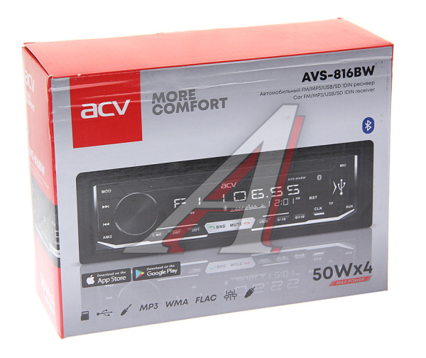 АВТОМАГНИТОЛА ACV 816BW 1 DIN/БЕЛАЯ/BLUETOOTH/USB/AUX/SD/FM/4x50