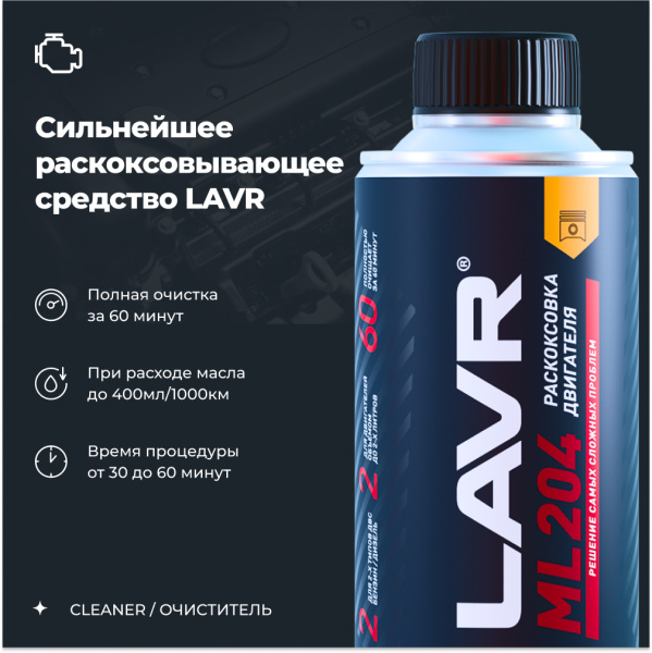 /// ЖИДКОСТЬ ДЛЯ РАСКОКСОВЫВАНИЯ ДВИГ. 190МЛ. "LAVR" ML-204