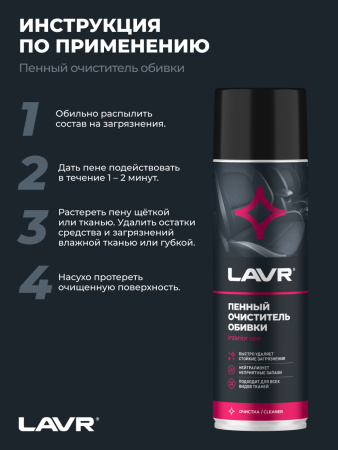 ОЧИСТИТЕЛЬ ОБИВКИ САЛОНА ПЕННЫЙ "LAVR" (650 МЛ)