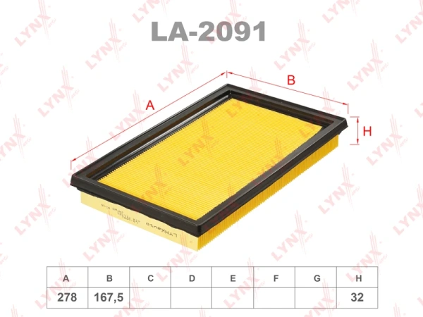 ФИЛЬТР ВОЗДУШНЫЙ LA2091 LYNXauto