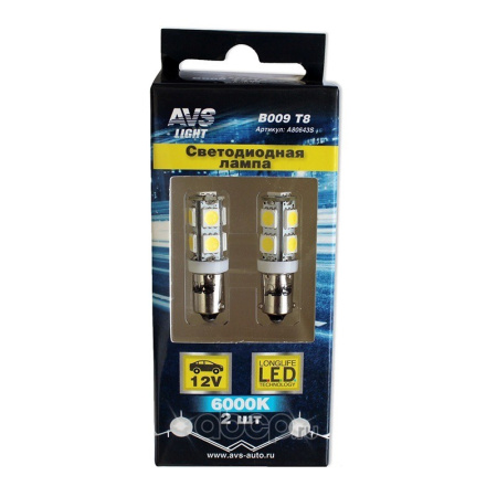 ЛАМПА СВЕТОДИОДНАЯ B009 Т8 (BA9S) 9SMD 5050,  БЛ. (БЕЛЫЙ) "AVS"