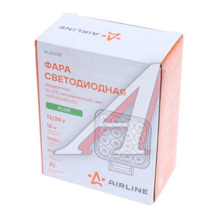 ФАРА СВЕТОДИОДНАЯ "AIRLINE" 83х83х22 ММ 16W 12/24V (16 LED, РАССЕЯННЫЙ СВЕТ, КВАДРАТНАЯ)