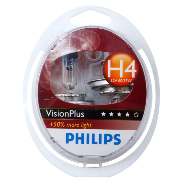 ЛАМПА H4 60/55 ВТ Р43 +60% VISION PLUS  PHILIPS