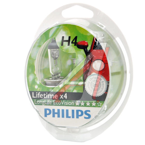 ЛАМПА H4 12V 60/55W P43t "PHILIPS" LONG LIFE ECOVISION 2 ШТ