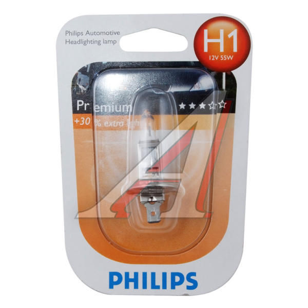 ЛАМПА H1 12V 55W P14.5s "PHILIPS" PREMIUM +30% (БЛИСТЕР)